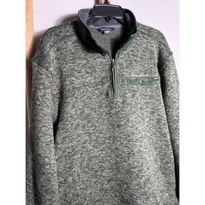 Eddie Bauer Men XL Quarter Zip Fleece Pullover Green Outdoor Pocket Sweater
